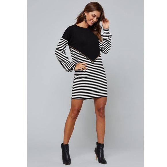 Suzy Stripe Sweater Dress in Black & White - Picture 4 of 8